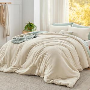 Bedsure Super King Plus Comforter Set, Cream Soft Prewashed Bedding for All Seasons, 3 Pieces GentleSoft Bed Set, 1 Lightweight Comforter (128"x120") and 2 Pillowcases (20"x36")