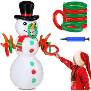 Leitee Giant Christmas Ring Toss Game Inflatable Santa Claus Snowman Party Toss Decor 55in Blow up Santa Claus Snowman 6 Rings with Pump for Holiday Winter Christmas Family Fun Games