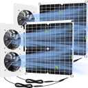2 Sets Solar Panel Fan Kit 25W 12V Solar Fans for Outside Greenhouse USB Portable Solar Exhaust Fan Waterproof Dual Fan with Metal Shell for Inside Chicken Coop, Shed, Pet House