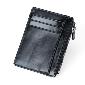 Slim Card Holder Wallet For Men & Women, Small Minimalist Genuine Leather Wallet Compact RFID Blocking Card Case With Zipper Pocket