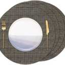 Round Placemats Set of 4 Heat Resistant Vinyl Placemats 15 inch Washable Non-Slip Table Mats Woven Place Mats for Dining Table (Black + Golden, Set of 4)