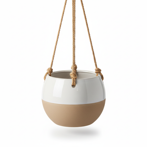 Hanging Planter, Pots, Ceramic Round,Rope Hanger, Indoor outdoor