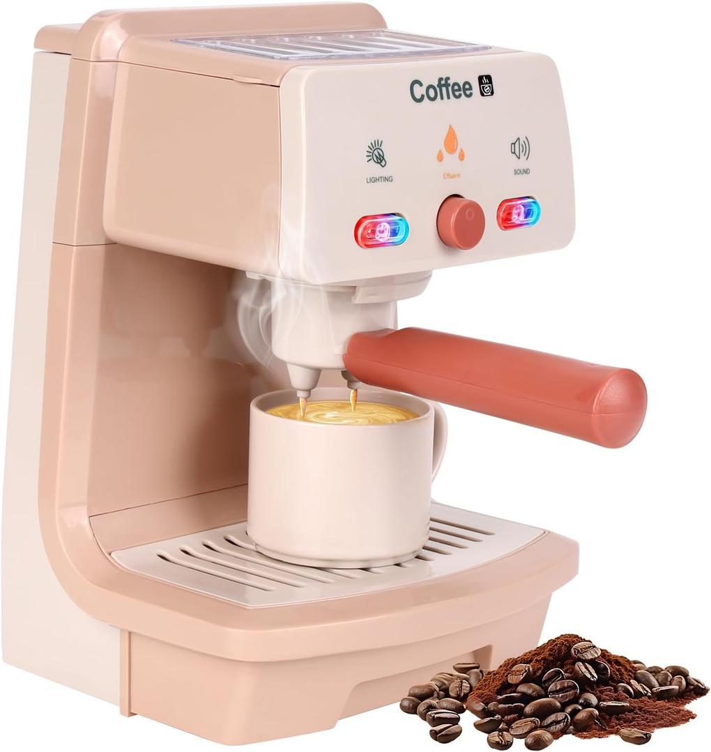 Kids Coffee Maker with Coffee Cups Toy Coffee Maker for Kids Kitchen Playset Gifts Set Toddler Coffee Playset with Lights and Sound Play Coffee Maker Set for Kids Tea Playset