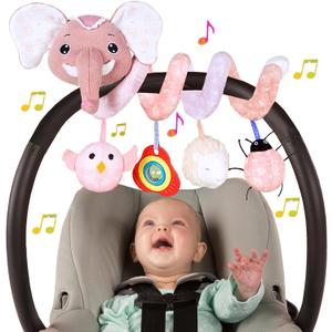 Musical Owl Rattle Sheep Pink Elephant Car Seat Toys for Babies 0-6 Months, Hanging Stroller Toys for Baby Girls 3-6 Month, Newborn Girl Infants Baby Birthday Gift Toy 0-12 Months