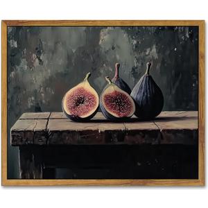 AtterrirArt Framed Vintage Kitchen Wall Art, 12 * 16inch, Still Life Figs Print, Rustic Farmhouse Wall Decor, Moody Fruit Canvas Wall Art For Bedroom, Dining Room, Ready to Hang