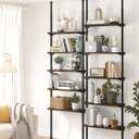 ALLZONE Adjustable Tall Narrow Bookshelf, 5-Tier Floor-to-Ceiling Tension Mount Ladder Book Shelf with Storage for Versatile Uses, Fits 92-116 Inch Ceilings, 27.84-Inch Wide Wood Shelves, Rustic Brown