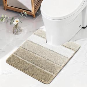 COSY HOMEER Toilet Rugs U-Shaped 24"x20", Ultra Soft Absorbent Bath Mat with Non-Slip TPR Backing, Machine Washable Shaggy Rug for Toilet, Beige