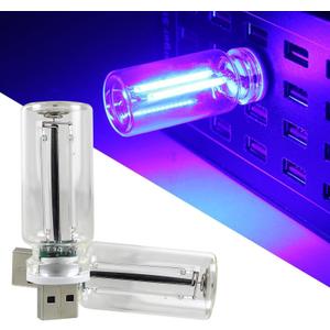 2 PCS Car Lights Interior, Plug-in Retro Car Atmosphere Lamp with Touch Dimmable, Portable Mini Glass Bottle LED Bulb Night Lights for Vehicle Hallway Camping Halloween Decoration (blue)