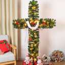 6ft Christmas Cross Tree with 100 Lights and a White Silk Scarf Christmas Decorations Jesus Christ Catholic Cross Decor He is Risen for Outdoor Home Decor