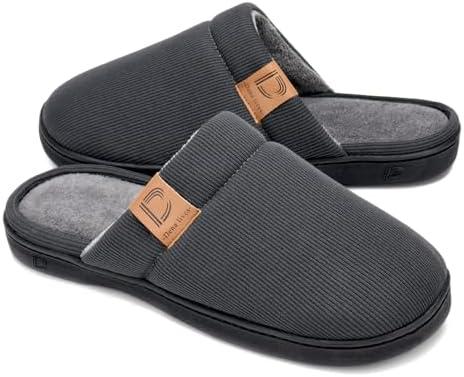 DL Men's Memory Foam Slippers Soft Men House Shoes Comfort Slip on Bed Slippers for Men with Anti-Skid Lightweight Sole Breathable Indoor and Outdoor, Dark Gray, Size9-10