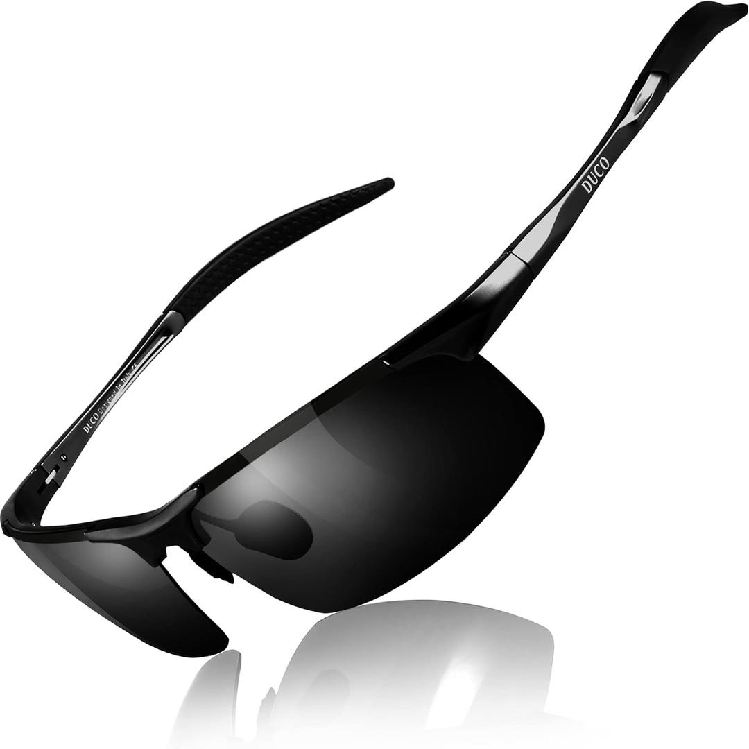 DUCO Mens Sports Polarized Sunglasses UV Protection Sunglasses for Men 8177s (A Black Frame Gray Lens)