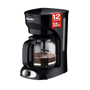 Mueller 12-Cup Drip Coffee Maker - Borosilicate Carafe, Auto-Off, Reusable Filter, Anti-Drip, Keep-Warm Function, Clear Water Level Window Coffee Machine, Kitchen Essentials & Accessories