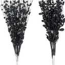 24-Pack Christmas Tree Picks Ornaments, Artificial Glitter Berry Stem Glittery Twigs Ornaments for Christmas Tree Decorations, Small Vase, Holiday, Wedding, Party Decorations (Black)