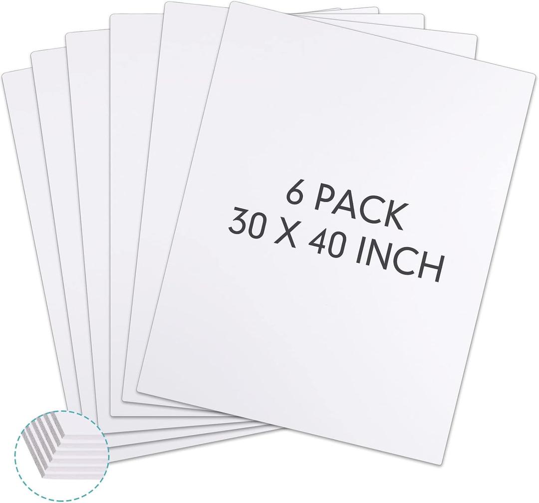 Kathfly 6 Pack Large White Foam Boards 30 x 40 x 3/16" Thick Acid Free Foam Core Board Double Sided Rigid Poster Foamboard for Art Craft Projects Presentation Signage Painting Wedding School Display