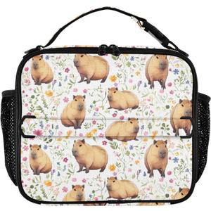 Guinea Pig Lunch Bag Floral Insulated Lunch Bag for Women Girls Reusable Lunch Box with Adjustable Shoulder Belt Portable Cooler Bag for School Travel Office Picnic (One Size, Color-1)