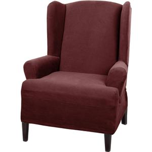 Maytex Pixel Ultra Soft Stretch Back Arm Furniture Cover Wine Red Slipcover, 1-Piece Wing Chair