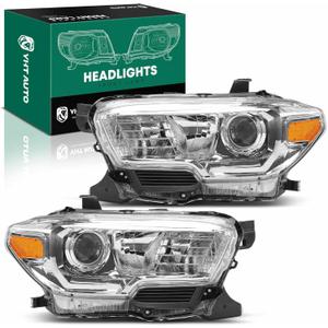 YHTAUTO Set of 2 Headlights Assembly Replacement for 2016-2023 Toyota Tacoma, Driver & Passenger Side Head Lights Lamps, Headlight Clear Lens Chrome Housing Micro-prism Reflector Headlamps