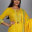 Sayang Cotton Anarkali Indian Kurti for Women Summer Dress Kurta Pant with Dupatta Set (Yellow). L /40