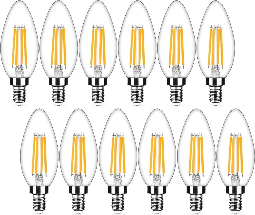 12-Pack Dimmable E12 LED Candelabra Bulbs 40Watt Equivalent, 2700K Warm White, 450Lumens, 4W B11 Vintage Chandelier Light Bulbs, LED Filament Clear Glass Candle Lamp for Ceiling Fan Home Decor 