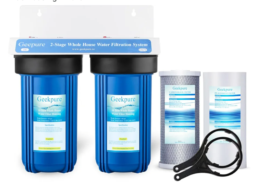 Geekpure 2 Stage Whole House Water Filter System with 10-Inch Blue Housing-1"Port
