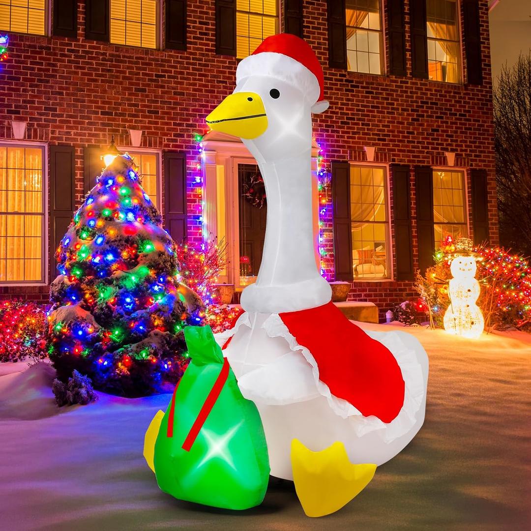 6 ft Christmas Porch Goose Inflatable Outdoor Decoration Large Xmas Cute Silly Goose Blow up Yard Decor with Built-in LED Light for Farm Animals for Lawn Garden Patio Holiday Party Indoor Outdoor