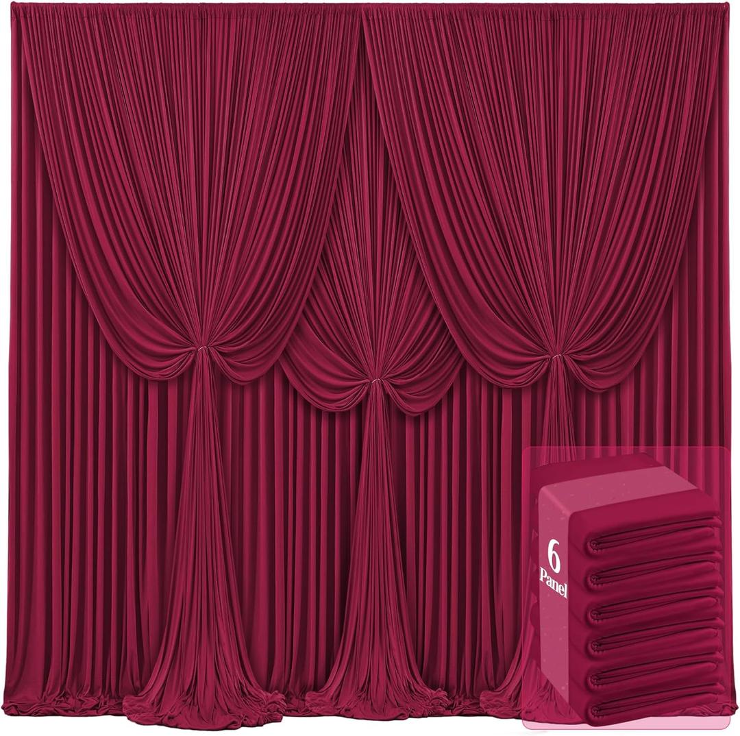 6 Panels Burgundy Backdrop Curtains for Wedding Party Wrinkle Free Backdrops Curtain Drapes Fabric Decorations Maroon Photo Back Drop for Baby Shower Photography Stage Reception 30ft(W) x 12ft(H)