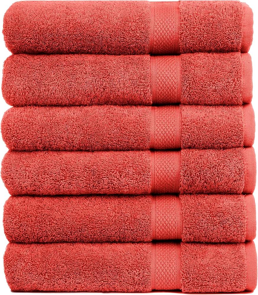 Pleasant Home Bath Towels Set of 6 (24” x 50”) 100% Cotton, 515 GSM | Lightweight, Soft & Highly Absorbent Luxury Towels for Bathroom | for Gym, Pool & Spa | 6 Pack, Red