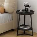 Gadroad Round End Table with Storage Shelf, 2 Tier Farmhouse Side Table Nightstand for Living Room, Bedroom, Wood Tabletop & Black Metal Frame, Black 15.7 * 15.7 * 23.0inches