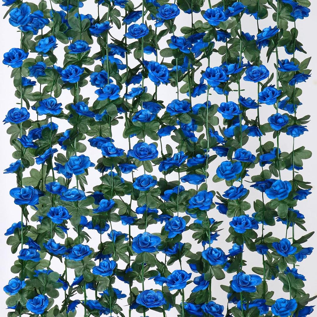 KHOYIME 9 Pack 72 FT Artificial Flower Garland, Fake Blue Roses Vines Silk Flowers Faux Plastic Outdoor Hanging Floral Ivy Garland Decoration for Wedding Arch Bedroom Home Wall Backdrop Room Decor