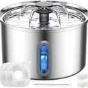 Cat Water Fountain Stainless Steel, 118oz/ 3.5L Large Capacity Automatic Pet Water Dispenser for Drinking with Level Window, Ultra Quiet Pump, 2 Replacement Filters & Pre-Filter Sponges for Dog (Silver)