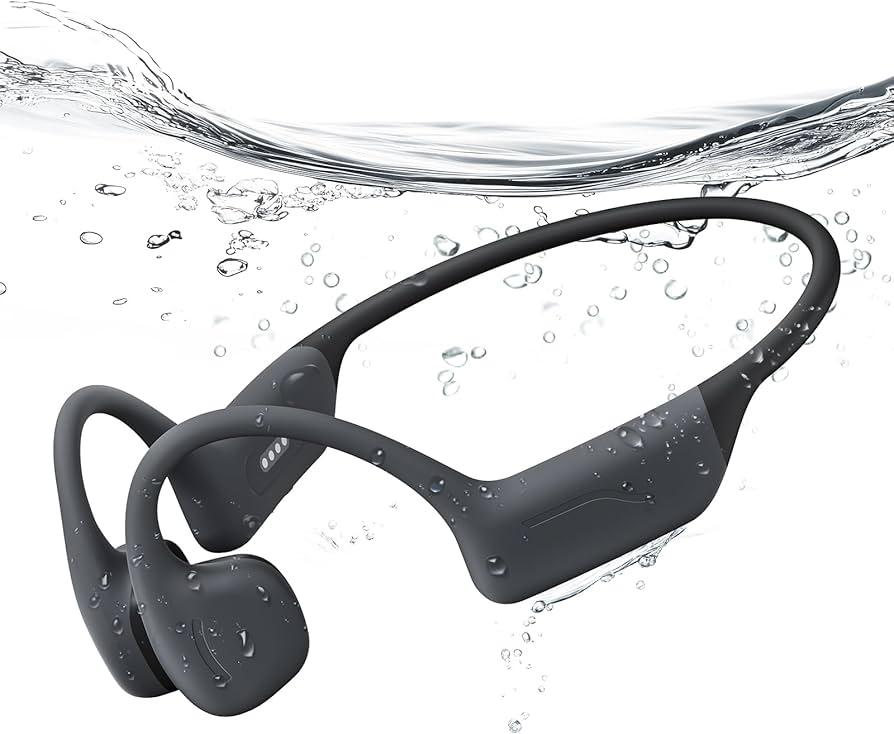Full-Coverage Liquid Silicone Swimming Headphones, IP68 Waterproof Underwater Headphones, Bluetooth 6.0&MP3 with 32GB Memory Card, Soft/Skin-Comfortable Open Ear Bone Conduction Swim Earbuds(Black)