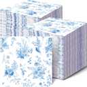 100 Pack Blue Floral Cocktail Napkins Blue and White Floral Toile Paper Napkins Floral Paper Napkins for Bridal Baby Shower,Tea Garden Party,Wedding Floral Birthday Party Supplies Decor (White)