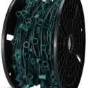500 Ft C9/E17 Ul Listed String Light Cord Wire Spool, Christmas C9 Light Wire Stringer Strand Set for Outdoor Patio Xmas Tree Roofline, 12 Spacing, Green