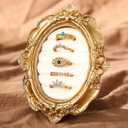 Liliaafar Vintage Ring Holder Oval Gold Ring Wedding Display Suede Jewelry Box Stand Frame Earring Tray Anniversary Engagement Baroque Organizer Photograph Prop for Women Birthday Christmas Gift