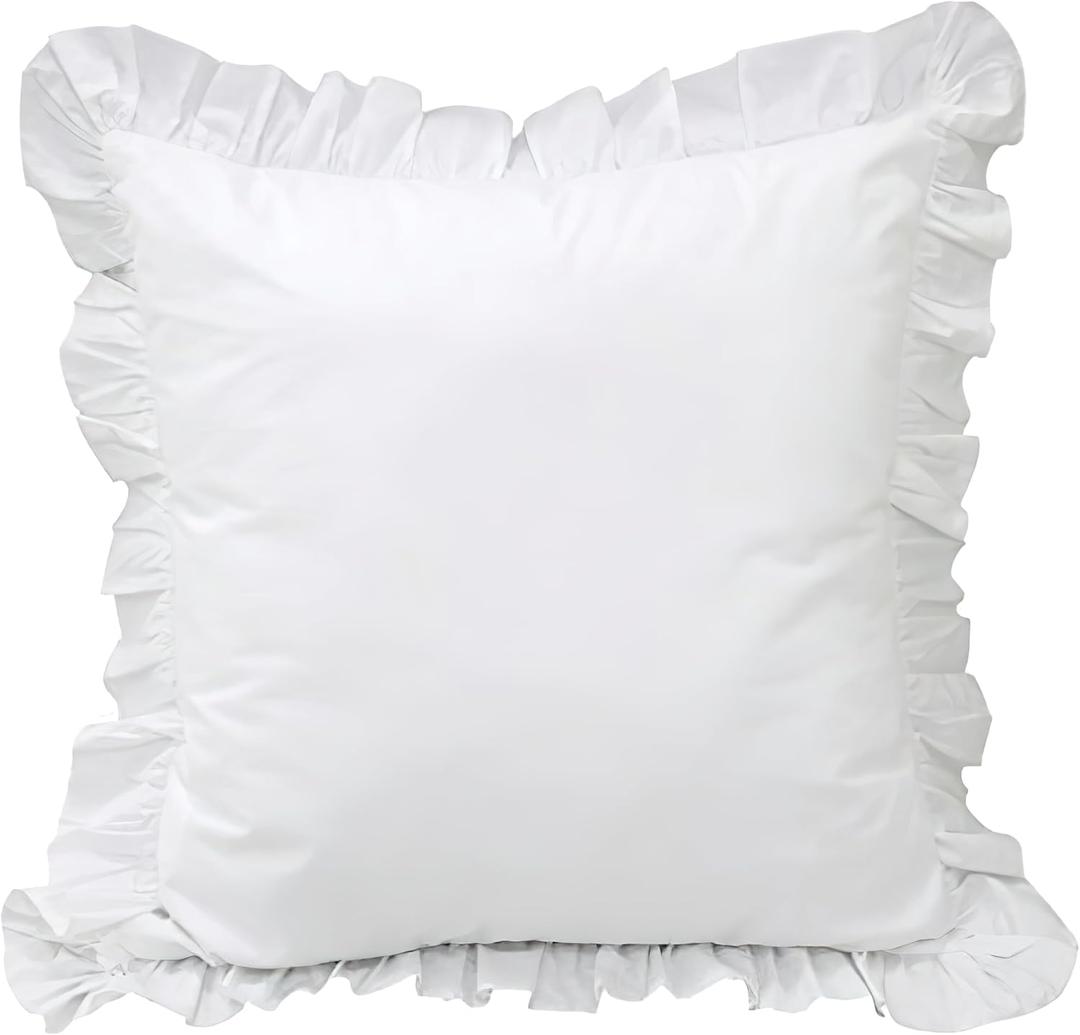 Queen's House White Euro Sham Ruffle Pillowcase 26''x26'' -1 Piece