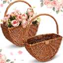 Willinglong 2 Pcs Flower Girl Baskets Half Moon Wicker Rattan Basket with Handle Willow Wedding Baskets for Wedding Picnic Home Decorations Garden Storage (Dark Color)