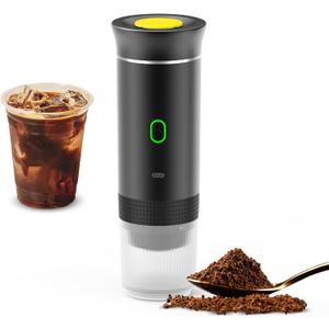 Irishom Portable Coffee Machine, 3 in 1 Cordless Electric Coffee Maker, Work with Capsule and Ground Coffee, Cold Brew and Heating Coffee Maker with 150ml Cup (Black)