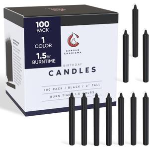 Candle Charisma 100 Black Spell Candles - 4" Unscented Paraffin Chime Candles, Smokeless & Dripless, Colored Candles, 1.5 Hours Burn Time 0.4" Thick Taper Candles for Rituals, Witchcraft and Parties