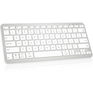 Bluetooth Keyboard, Ultra-Slim Wireless Keyboard for iPad, Rechargeable Ergonomic Computer Keyboard for iOS, Android, Windows PC Tablets Phone, White Silver
