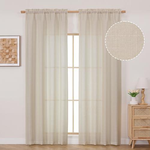 OVZME Natural Linen Curtains 84 Inch Length 2 Panels, Faux Linen Textured Semi Light Filtering Drapes, Soft Airy Farmhouse Slub Window Curtains for Living Room Bedroom, Each 40x84 Inches