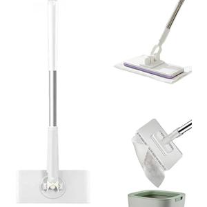 Snap Grip Mini Mop, Reusable Clip on Mop Suitable for Houses, Bathrooms, Corners, and Under Beds, with 360Rotating Head, Including 50 Pieces/1 Pack of Face Towels (White)