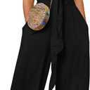 Ekaliy Womens Summer Outfits 2 Piece Sets Casual Vacation Tie Front Bandeau Crop Tube Top and Wide Leg Pants Set With Pockets (Black, S)