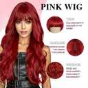 NOSTALGIA Vibrant Red Long Wavy Wigs with Bangs for Women, Premium Skin-Friendly Synthetic Hair, Bright Red Cosplay Party Wig for Halloween, Christmas & Daily Wear