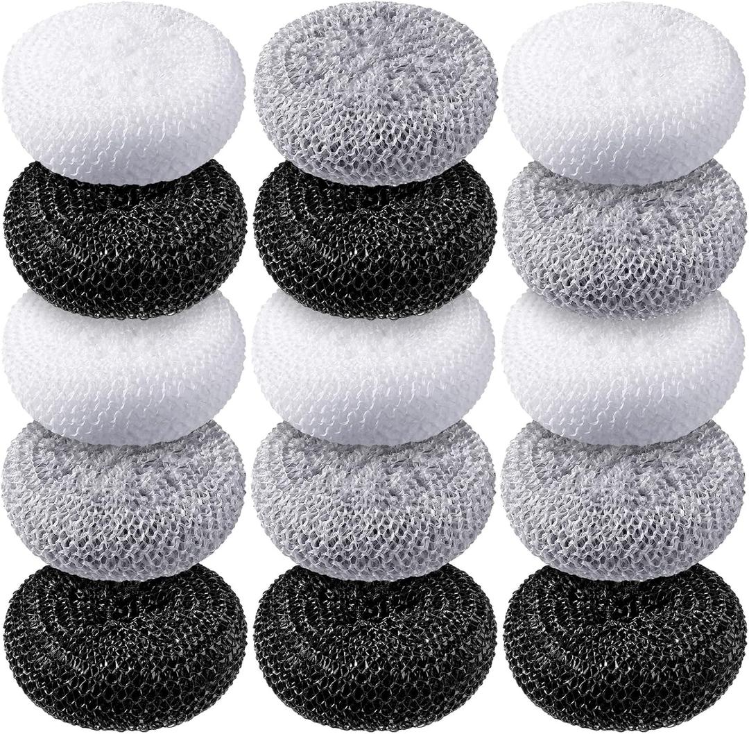 Blulu Plastic Dish Scrubbers for Dishes Pot Round Nylon Pad, Mesh Scouring Non Scratch Pads(Simple Colors,15 Pcs)