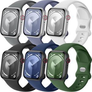 Lenrao 6 Pack Sport Band Compatible with Apple Watch Band 46mm 44mm 45mm 40mm 42mm 38mm 41mm 49mm Men Women, Soft Silicone Waterproof Strap for iWatch Band Series 11 10 9 8 7 6 5 4 3 2 1 SE Ultra