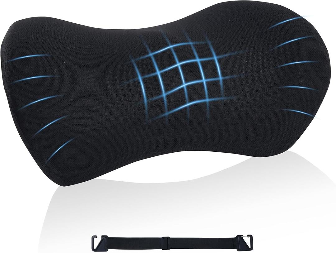 Lumbar Support Pillow for Office Chair and Car Seat, Lumbar Pillow with Adjustable Strap, Memory Foam Back Pillow for Lower Back Pain Relief, Back Support Pillow for Sitting, Driving, Traveling, 18.5*9.5*5.5 Inches