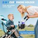 Guiseapue 2 Packs Cup Holder for Walker: Stroller Cup Holder Attachment with Phone Holder, Wheelchair/Stroller Accessories for Uppababy, Nuna, Doona, Bike, Scooter, Baby Travel Essential, Black