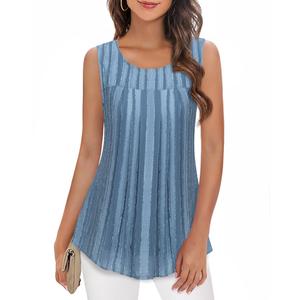 Timeson Sleeveless Tops for Women Dressy: Summer Ladies Tops and Blouses - Womens Tunics To Wear With Leggings - Chiffon Tank Tops Loose Fit Business Casual Clothes Flowy Polyester Shirts Gray Blue M (M)