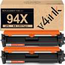 V4INK Compatible 94X CF294X Toner Cartridge Replacement for HP 94X CF294X 94A CF294A High Yield Black Toner Cartridge for HP Laserjet Pro M118dw MFP M148dw M148fdw M149fdw M118 M148 Printer, 2 Pack