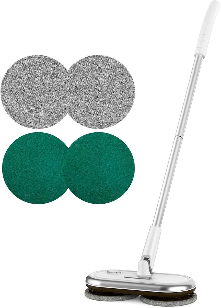 GOBOT Electric Mop with Motorized Dual Spinning Mopheads, Lightweight & Rechargeable,for Hardwood Floor/Bathroom/Tile Floor Cleaning, Sliver